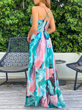 Woochic robe longue tropicale fluide dos nu à fines brides v-cou bohème mode de plage
