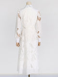 Woochic midi dress with lapels, lantern sleeves, A-line slit, embroidered cutouts