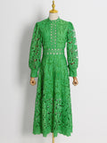 Woochic Embroidered Long Sleeve Midi Dress Fitted Train