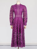 Woochic Embroidered Long Sleeve Midi Dress Fitted Train