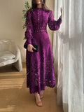 Woochic Embroidered Long Sleeve Midi Dress Fitted Train