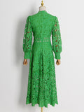 Woochic Embroidered Long Sleeve Midi Dress Fitted Train