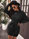 Woochic midi sweater dress with lace-up mid-high collar