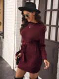 Woochic midi sweater dress with lace-up mid-high collar