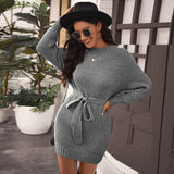 Woochic midi sweater dress with lace-up mid-high collar