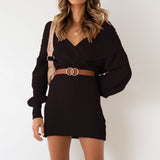 Woochic midi-dress V-neck sweater dress in twist-shaped pattern