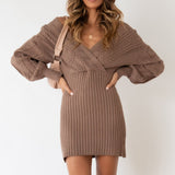 Woochic midi-dress V-neck sweater dress in twist-shaped pattern