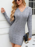 Woochic midi knitted V-neck sweater dress with a hood