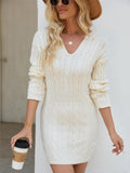 Woochic midi knitted V-neck sweater dress with a hood