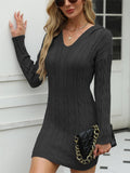 Woochic midi knitted V-neck sweater dress with a hood