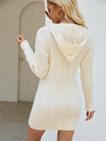 Woochic midi knitted V-neck sweater dress with a hood