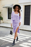 Woochic two-piece sweater dress straps cardigan knitted long sleeves