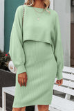 Woochic two-piece sweater dress round neck straps batwing sleeves