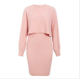 Woochic two-piece sweater dress round neck straps batwing sleeves