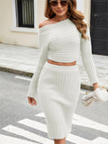 Woochic two-piece knitted striped long sleeve sweater dress