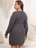 Woochic robe pull grande taille femme col en V cintrée manches longues