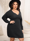 Woochic robe pull grande taille femme col en V cintrée manches longues