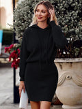 Woochic High Waisted Hooded Knitted Sweater Dress