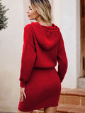 Woochic High Waisted Hooded Knitted Sweater Dress