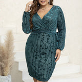 Woochic V-neck and floral embroidered evening dress, green