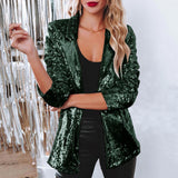 Woochic veste pour femmes sequins à manches longues décontractée vert 6 S 