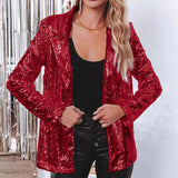 Woochic veste pour femmes sequins à manches longues décontractée rose2 S 