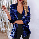 Woochic veste pour femmes sequins à manches longues décontractée bleu S 