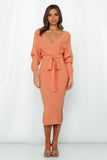 Woochic robe pull col en V manches chauve-souris couture taille haute orange S 