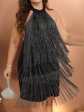 Woochic backless dress with fringe plus size for the evening, short