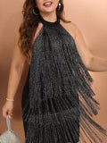 Woochic backless dress with fringe plus size for the evening, short