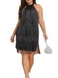 Woochic backless dress with fringe plus size for the evening, short