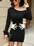 woochic knitted boat neck embroidered oblique shoulder sweater dress